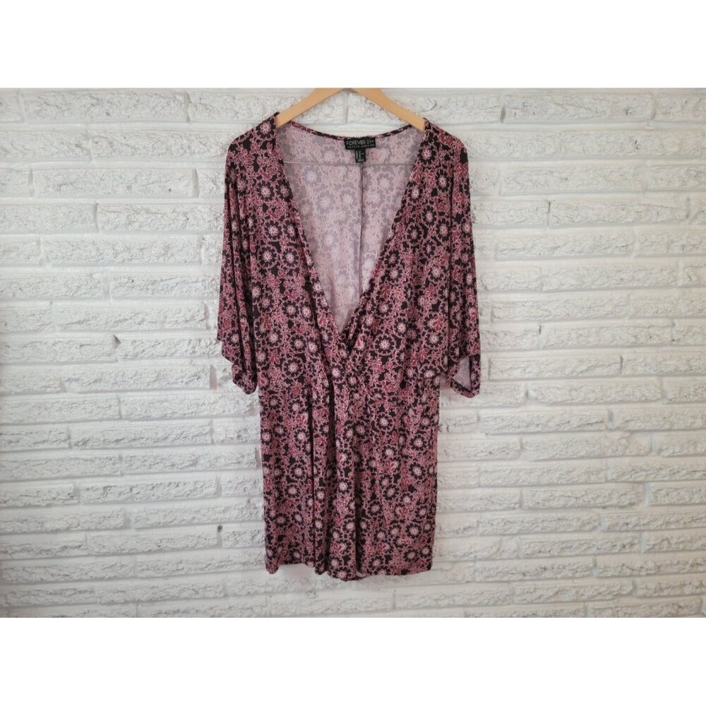 Forever 21 Womens Romper 2X Plus Short Sleeve Casual Floral FLO268XE